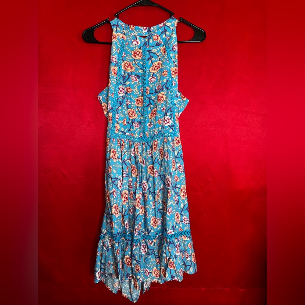 #368-Sunday Mi Amor Floral Blue Sleeveless Dress Size Small in EUC!!